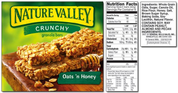 nature valley oats and honey nutrition label